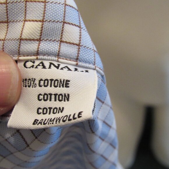Canali Men's Shirt Light Blue Checks Cotton L 16 1/2-42 Made in Italy Very Nice - Picture 10 of 10